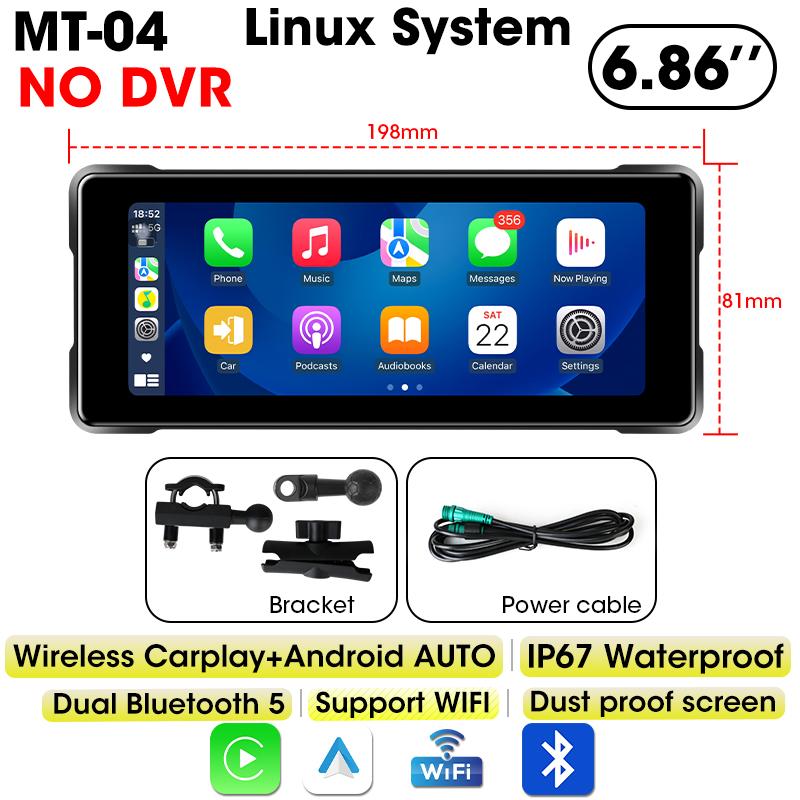 6,86-дюймовый GPS-навигатор, мотоциклетный видеорегистратор, беспроводной Carplay, Android Auto, водонепроницаемый, портативный, двойной Bluetooth-монитор для мотоцикла