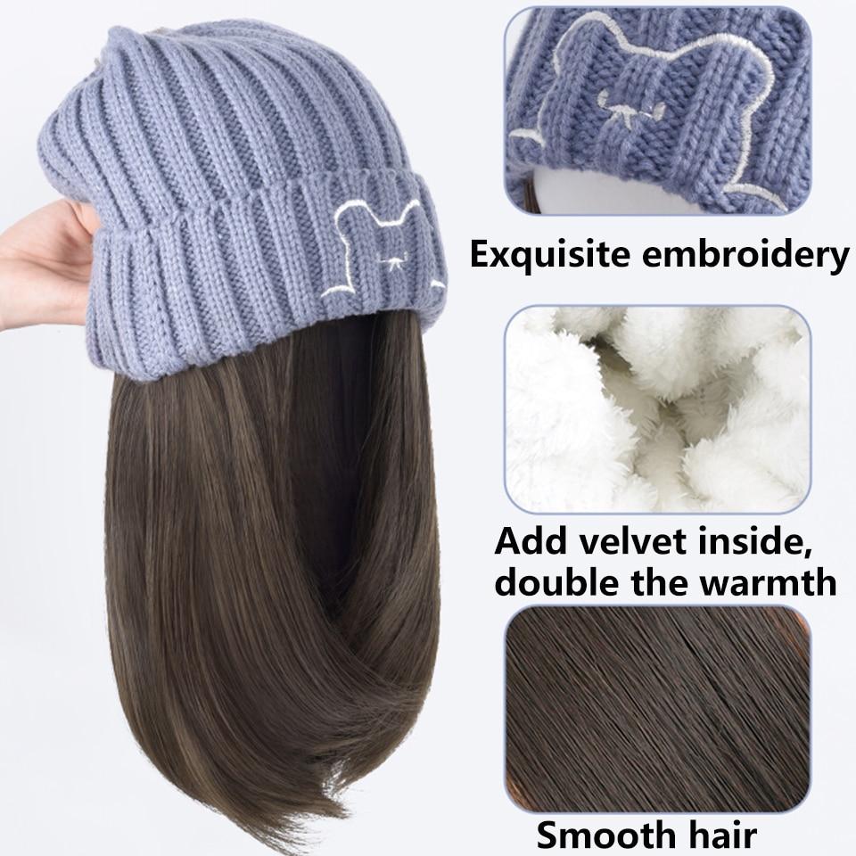 LUPU Берет-шляпа, парики для женщин, синтетический парик «боб», черная шляпа, парики, шапка с волосами, естественное соединение, термостойкие волосы