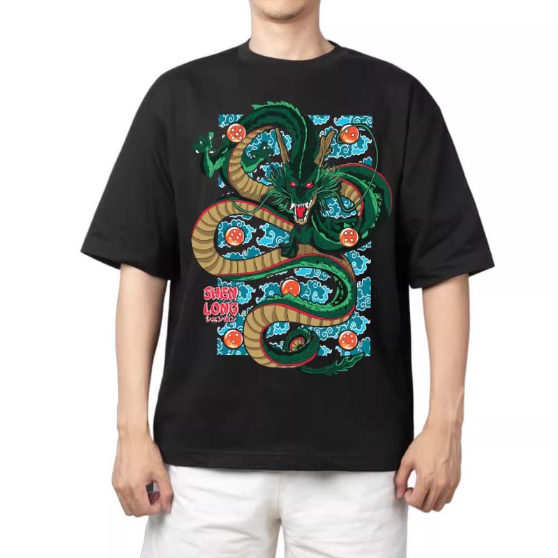 T Shirt for Mens Dragon Ball Pattern Printed Summer Retro Neckline Loose Large Size Versatile Shortsleeved Tshirt Clothes Top