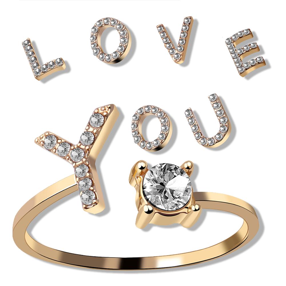 Fashion Initials A-Z Letter Ring Women Classic Gold Color Silver Color Opening Finger Ring For Girl Party Jewelry Gift Wholesale