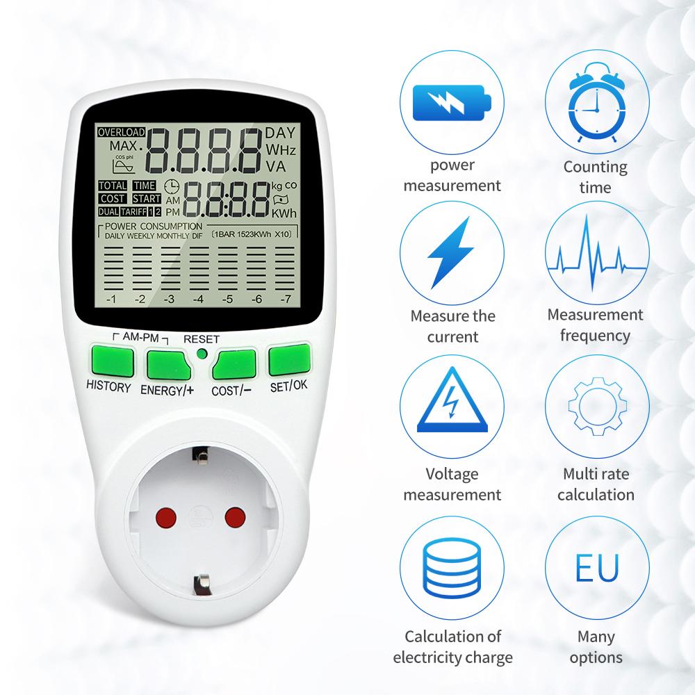 AC220V Digital Power Meter Electricity Wattmeter Kwh Energy Meter Socket Voltage Current Test EU US UK FR Plug Power Analyzer
