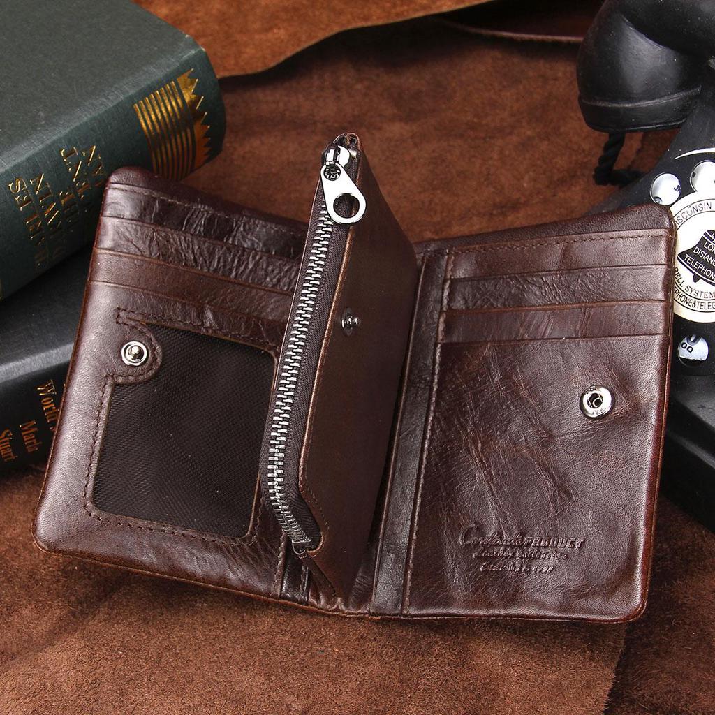 CONTACT'S Genuine Leather Wallet Men Vintage Coin Purse Male Portmane Card Holder Short Wallets