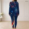 Women Plus Size Printed Two Piece Set Half Zip Long Sleeve Longline Top Fitted Long Pants