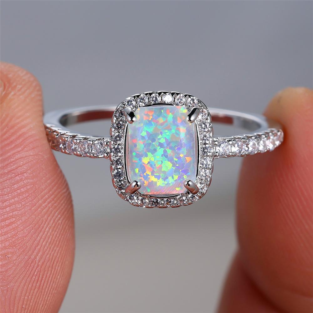 Cute Female White Fire Opal Stone Engagement Ring Vintage Color Wedding Jewelry For Women