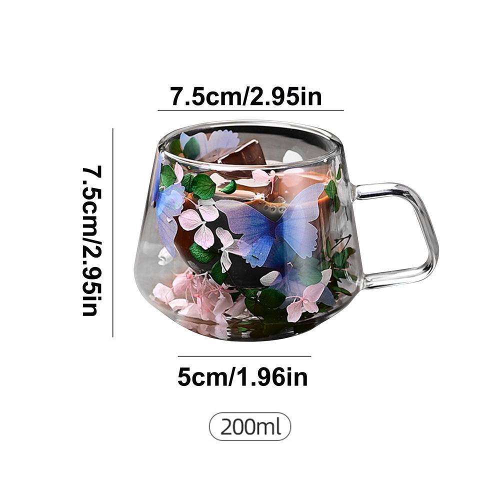 200ml Double Wall Glass Cup Clear Dried Flowers Glass Tea Cup Double Wall Glass Dried Flowers Tea Cup Heat Resistant Tea Cups