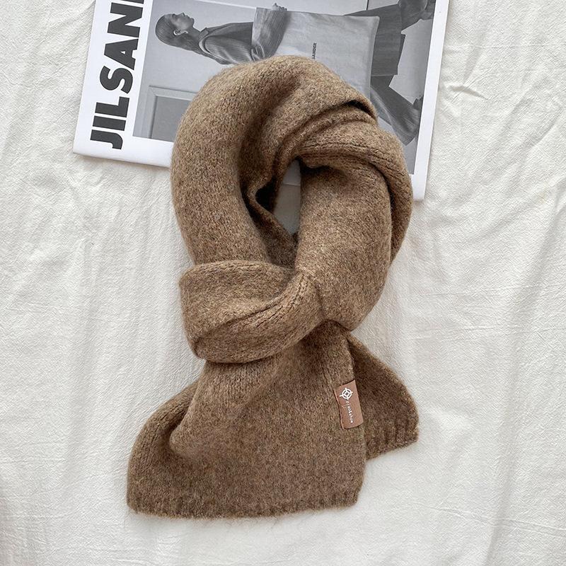 Knitted Wool Scarf With Wool Content, Women'S Autumn And Winter Extended Version, Thick And Luxurious, Solid Color Cashmere Scarf