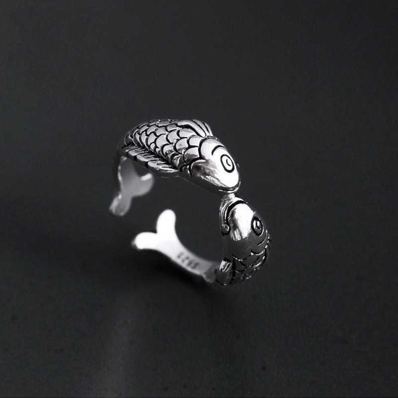 Vintage Double Carp Open Ring - Unisex Retro Design