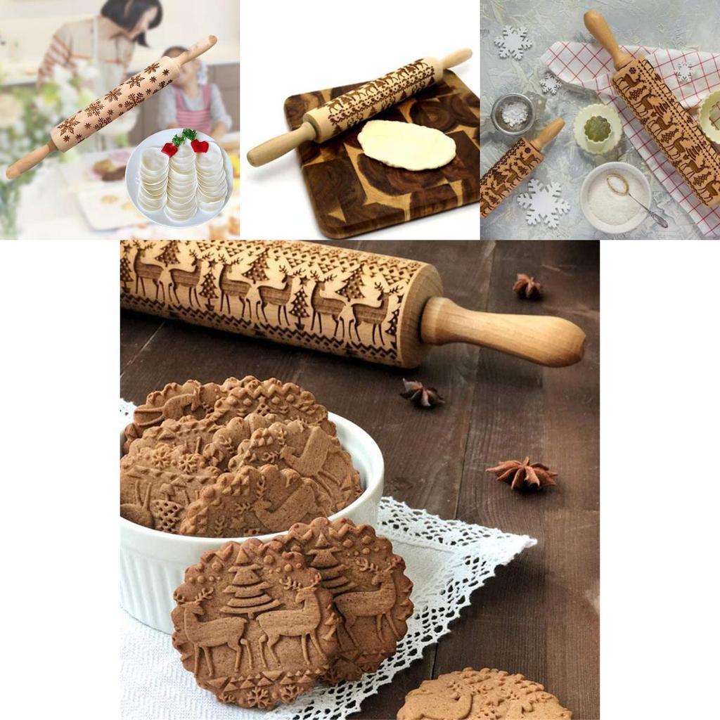 Элегантный деревянный валик для тиснения с узорами северного оленя и снежинки