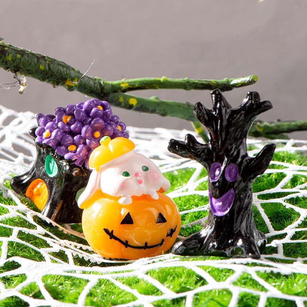 3D Halloween Pumpkin Skeleton Figurines Cartoon Miniatures Ghost Ornaments Home Decor