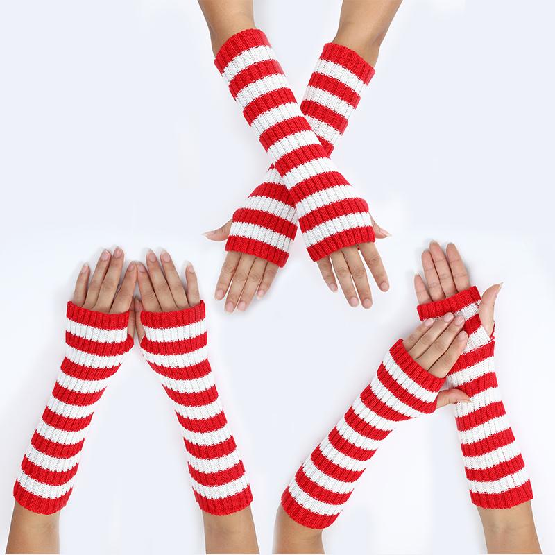 1 пара длинных цветных вязаных нарукавников, вязаные теплые перчатки, полосатые вязаные перчатки, накладные рукава, полосатые варежки на локти