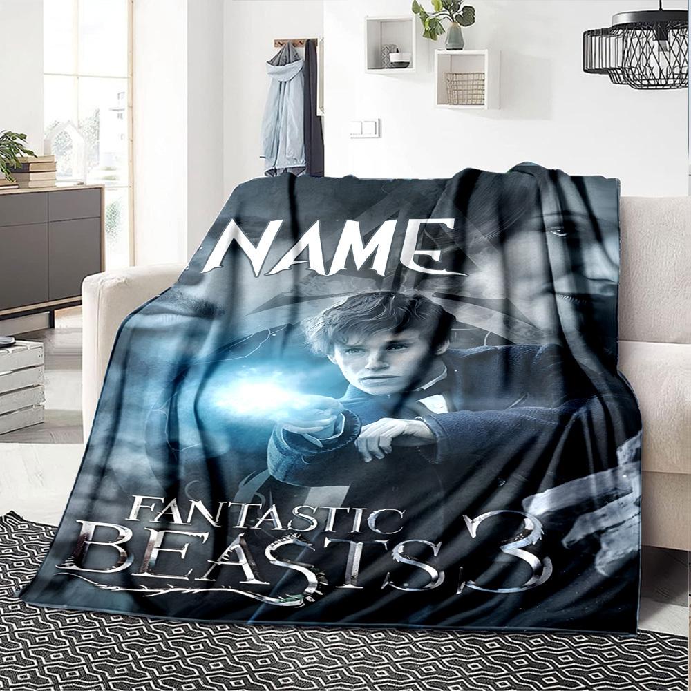 Magical Encounter In Fantastic Beasts 3 Throw Personalized Blanket Customize Text Durable Comfort Versatile For Sofa Couch Office Bed Picnics Four