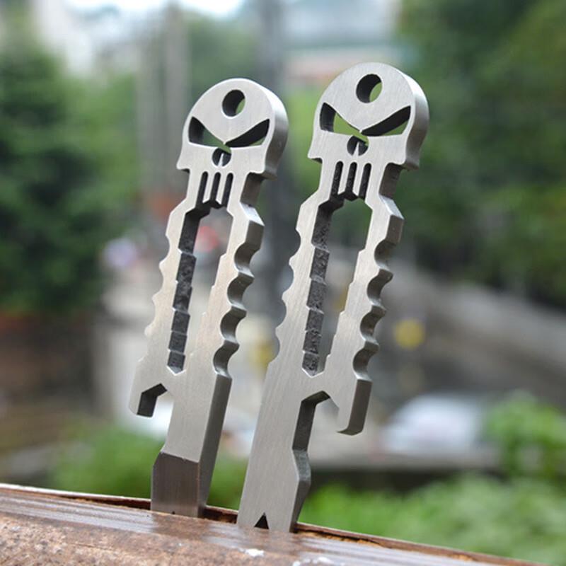 Brangdy Stainless Steel Pocket Multi-tool with Titanium Skull Keychain