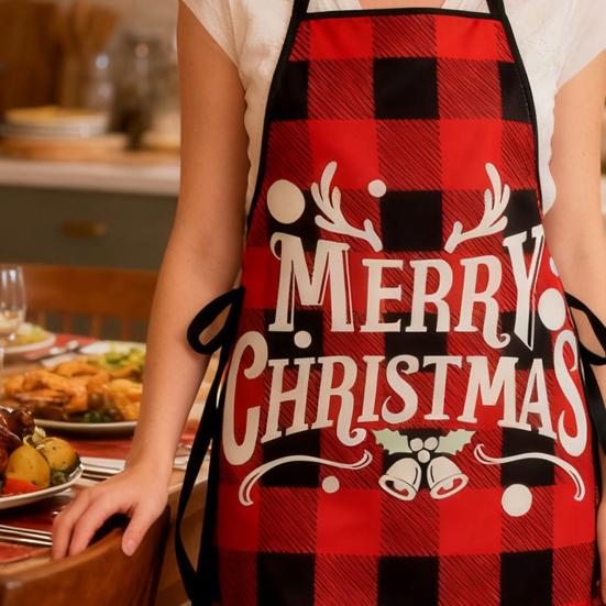 Рождественский фартук Праздничный фартук с принтом для готовки и сервировки Регулируемая шейная лямка Кухонный фартук для готовки, садоводства, официанта