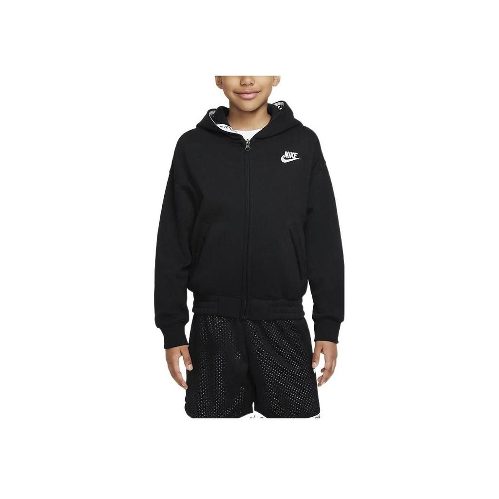 Nike Однотонная повседневная куртка с капюшоном и принтом логотипа и букв для детей, черная DQ8802-010
