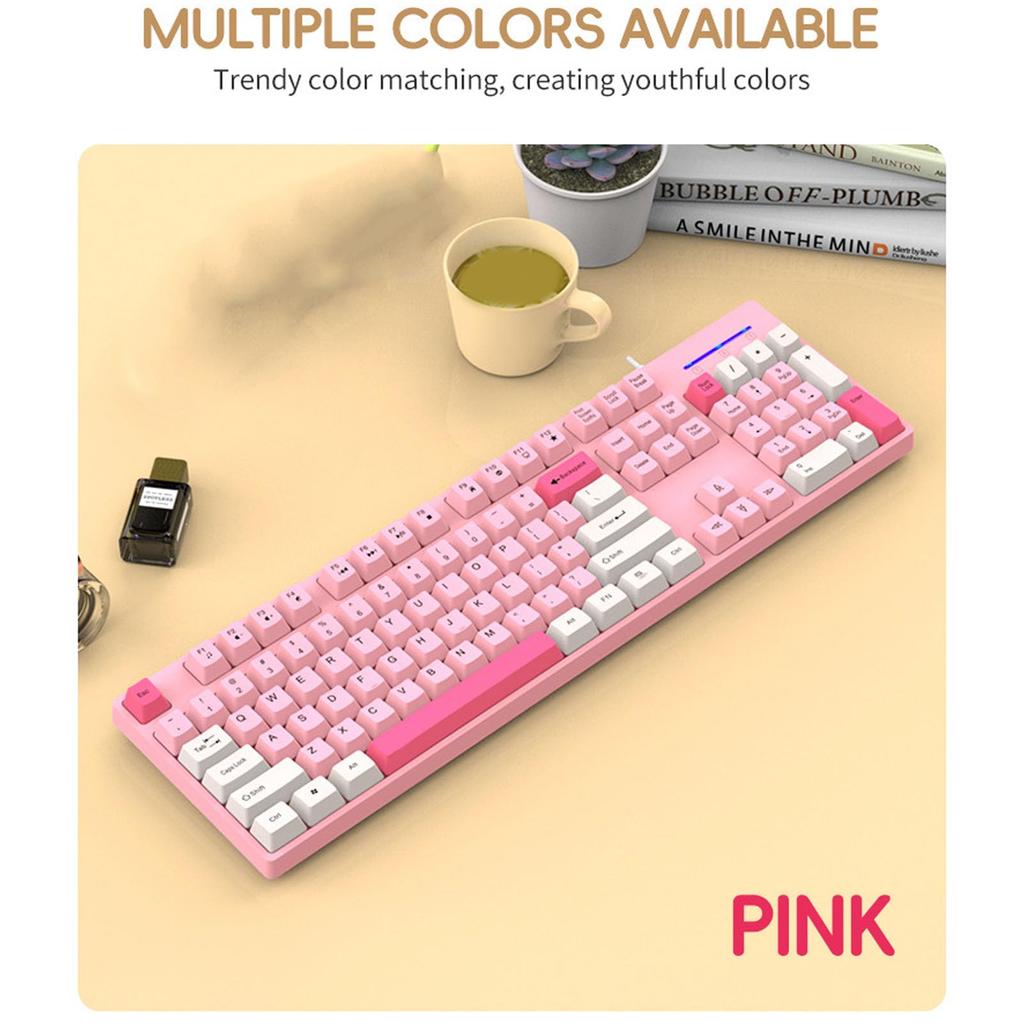 104-Key USB Wired Keyboard, Cute Gaming Keyboard with Vibrant Tri-Color Keycaps, 12 Multimedia Function Keys for OS X (PINK)