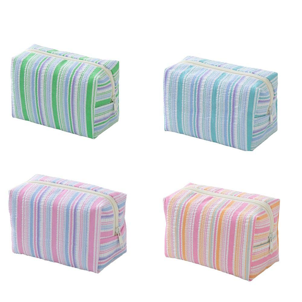 Striped Design Cosmetic Bag Lightweight Travel Skincare Bag Striped Makeup Pouch Girls
