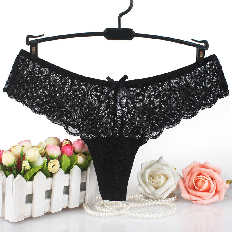 Women's Sexy Low Waisted Thong High-end Transparent Lace Hollow Underwear Women's Triangular Pure Cotton Crotch Panties