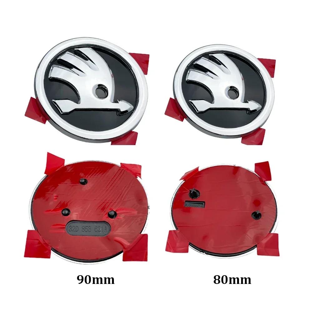 ABS Car Front Grille Trunk Logo Stickers 80/90mm For Skoda Fabia 1 2 Octavia a7 RS Superb Rapid Yeti Karoq Vision Accessories xkbf53
