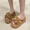 Модные 8 см повседневные тапочки на танкетке женские новые летние нескользящие сандалии на платформе женские с цветами удобные женские массивные пляжные тапочки