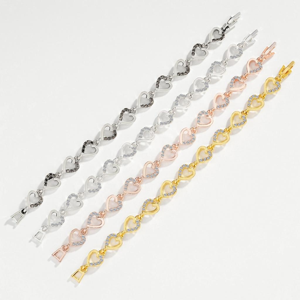 Full Zirconium Peach Heart Bracelet Accessories Show Temperament and All-match Women's Jewelry