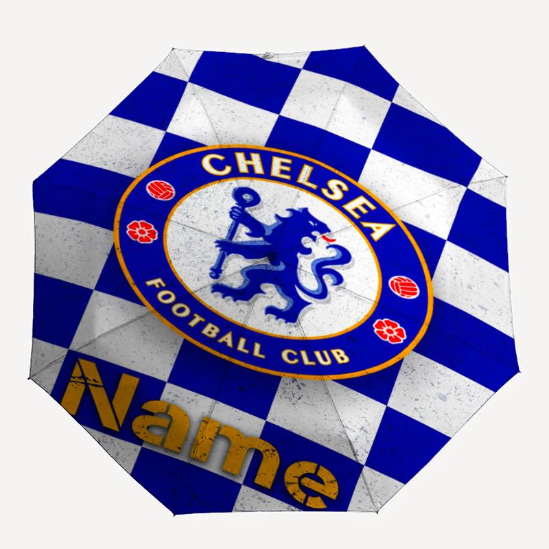 Custom Name Chelsea Football Club Theme Automatic Umbrella, Lightweight & Portable, 8 Rib, Perfect for Outdoor Travel, Birthdays, Christmas, Gifts.
