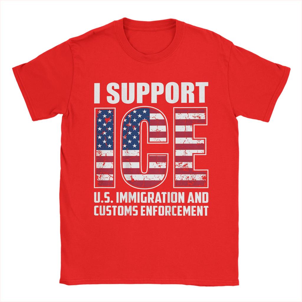 Vintage I support ICE us immigration and customs enforceUnisext TShirt Unisex Round Neck Cotton T Shirts Short Sleeve Tee Shirt