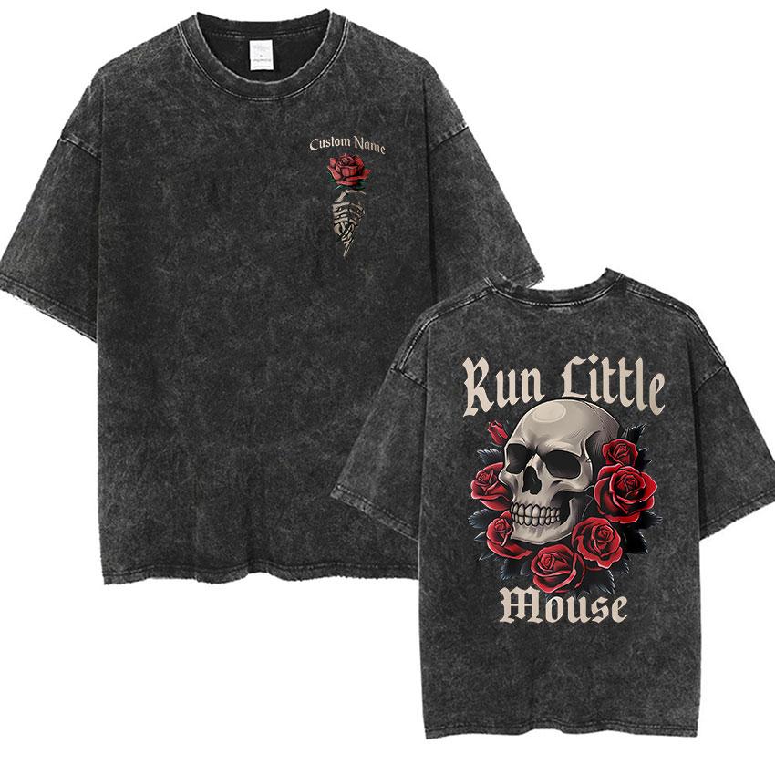 IICYIFY Mens Skull Vintage Washed Tshirts Run Little Mouse Print Short Sleeve Tshirt Yk Unisex Punk Gothic Clothing T Shirt