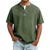 Men's Vintage Washed Henley T-Shirt Casual Solid Color Short Sleeve Tops Breathable Button Placket Tee for St… More