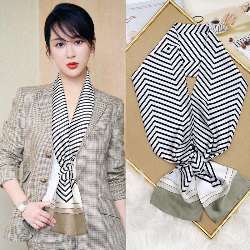 Luxury Design Women Summer Long Silk Scarf Hair Headband Foulard Skinny Bag Scarves Neckerchief Lady Shirt Decorative Streamers