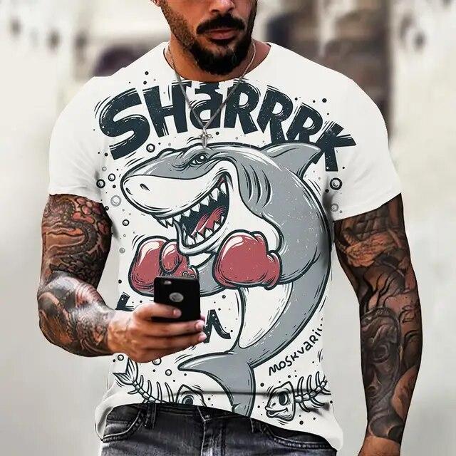 T Shirt For Men Anime Shark Print Men's T Shirt Hip Hop Style Short Sleeve Tops Summer Round Neck Streetwear Oversized Tees