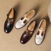 Fashion British Style T-strap Mid Heels Loafers Carving Leather Women's Shoes 2025 High Quality Round Toe Comfortable Soft Ladies Shoes