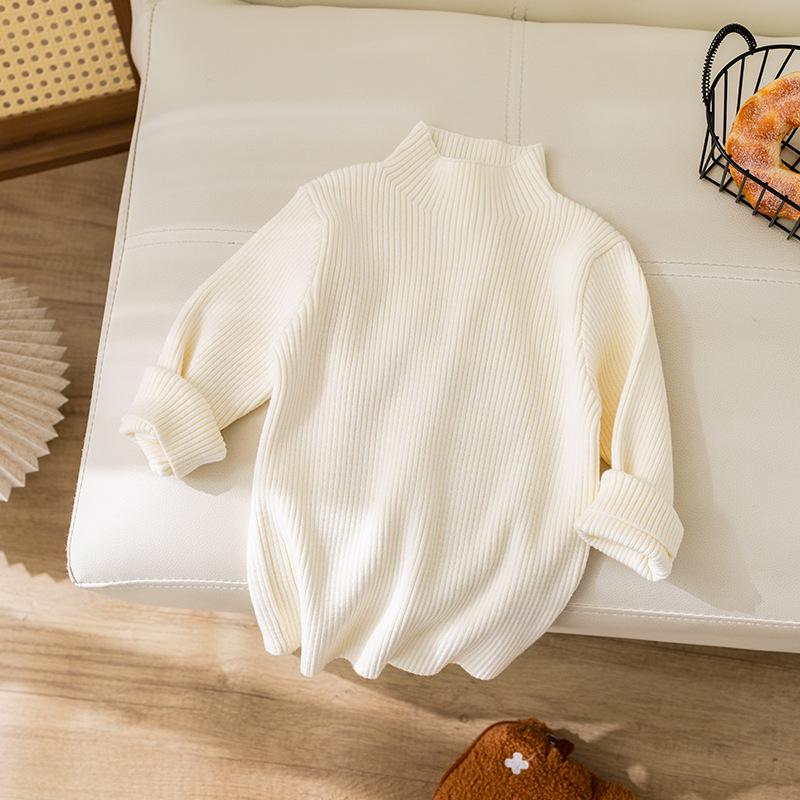 Вязаный свитер для девочек в корейском стиле, однотонный, простой круглый вырез, осенне-зимняя детская одежда