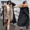 Women's Winter Mid-length Over The Knee Parka with Detachable Raccoon Fur Liner ,Thickened Imitation Fur Large Size Coat for Women