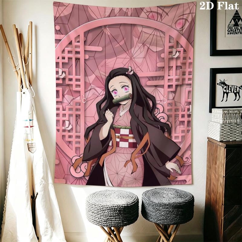 Nezuko Kamado Wall Tapestry Aesthetic Wall Hanging Printed Fabric Blanket Decorative Tapestries for Bedroom Living Room Home Decor