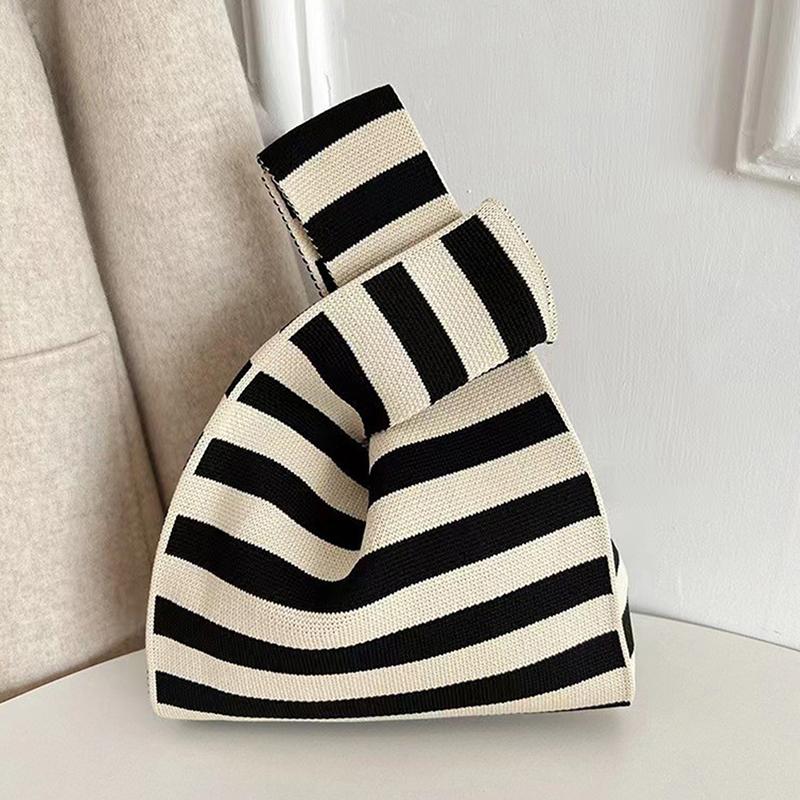 Handmade Knit Handbags Women Mini Knot Wrist Bag Korean Casual Tote Bag Reusable Shopping Bags