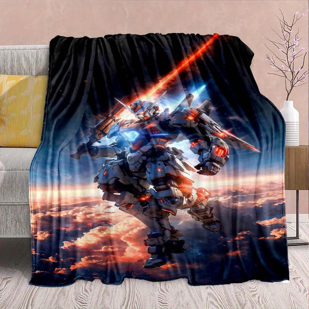Gundam Anime Flannel Blanket - Soft Warm Perfect for Sofa, Bedding Camping Travel Office Home Decor -QJY