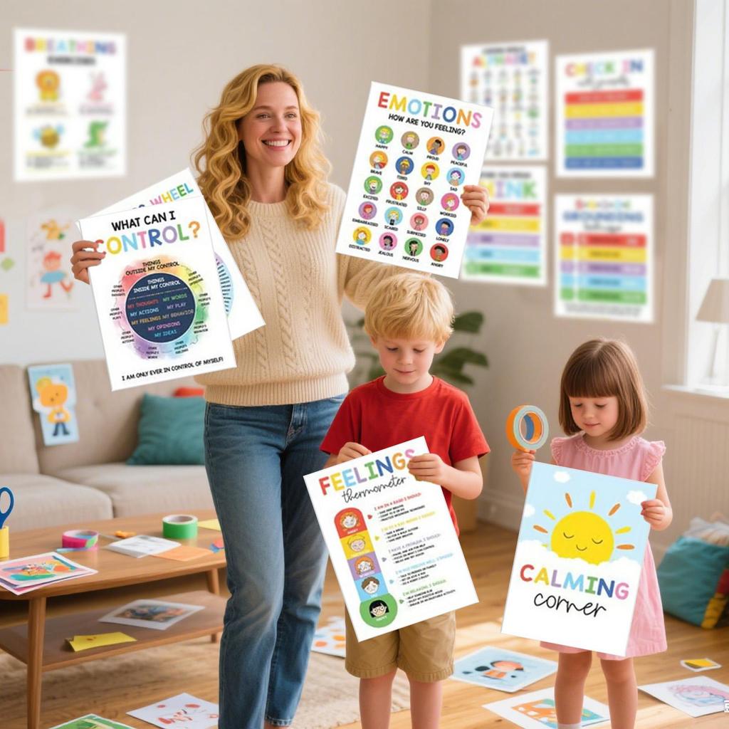 Плакаты для уголка успокоения 12 штук Плакаты для ментального здоровья Классная таблица эмоций Настенное искусство для детского сада Библиотечное программное пространство