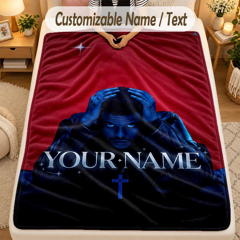 Flannel BlanketThe Weeknd Custom Name Text Personalized Soft Warm Throw Blanket Home Decor Gift