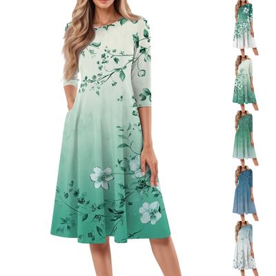 Женское повседневное модное платье миди с круглым вырезом и рукавом три четверти