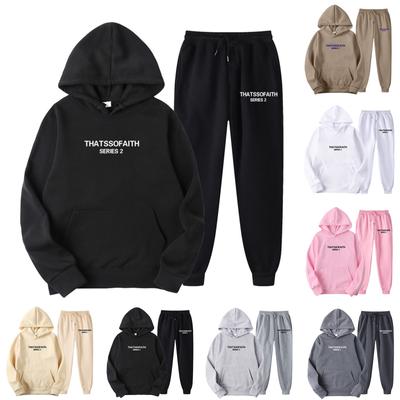 Унисекс плюшевые брюки с длинными рукавами, свободный пуловер с принтом и веревочной толстовкой из двух частей