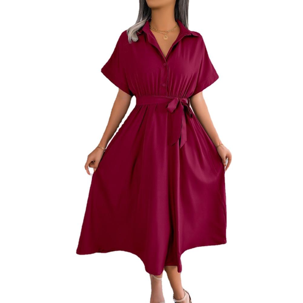 GMXIA Женская мода лето весна повседневные платья с короткими рукавами и лацканами с высокой талией