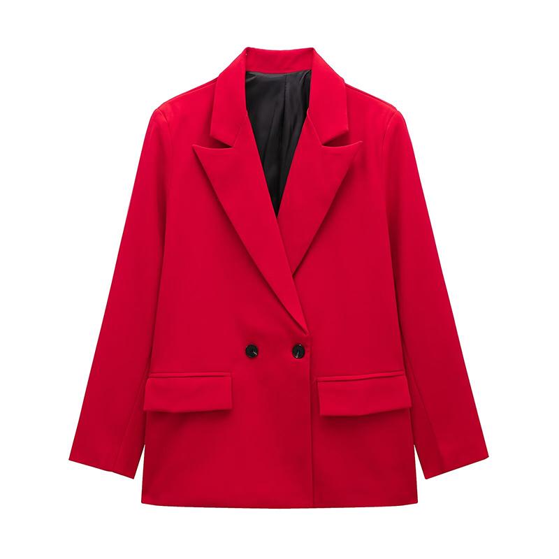 Женская мода с карманами, однотонный двубортный блейзер в винтажном стиле с длинными рукавами и вырезом на шее, женские офисные наряды для леди