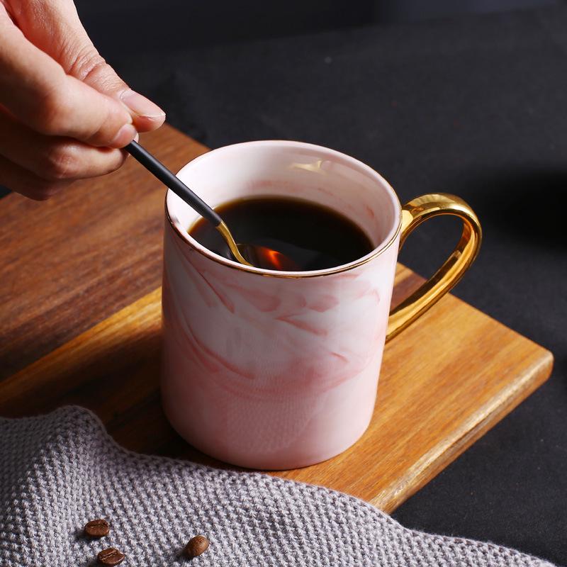 380 Ml Marble Inlaid with Gold Ceramic Coffee Cups Milk Drinking CUPS Office Gifts