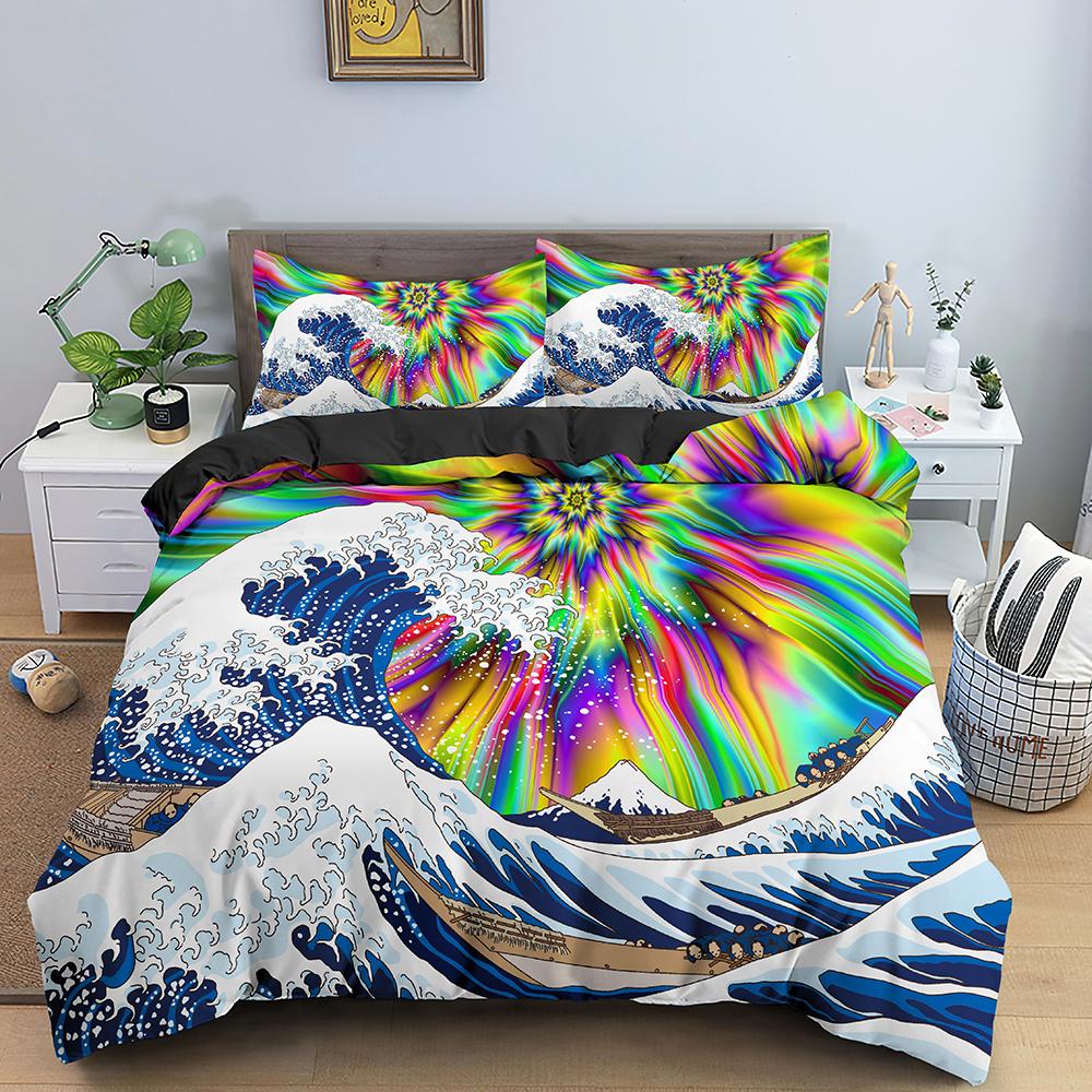 Ocean Wave Bedding Set 3D Abstract Art Duvet Cover King/Queen Size With Pillowcase Watercolor Style 2/3pcs Polyester Quilt Cover