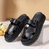 2024 Summer New Large Size Slippers Women's Versatile Thick Bottom One-word Buckle Solid Color European and American Casual Cool Slippers Women
