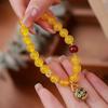 Fashionable Yellow Agate and South Red Beaded Bracelet with Gold Beast Charm for Women