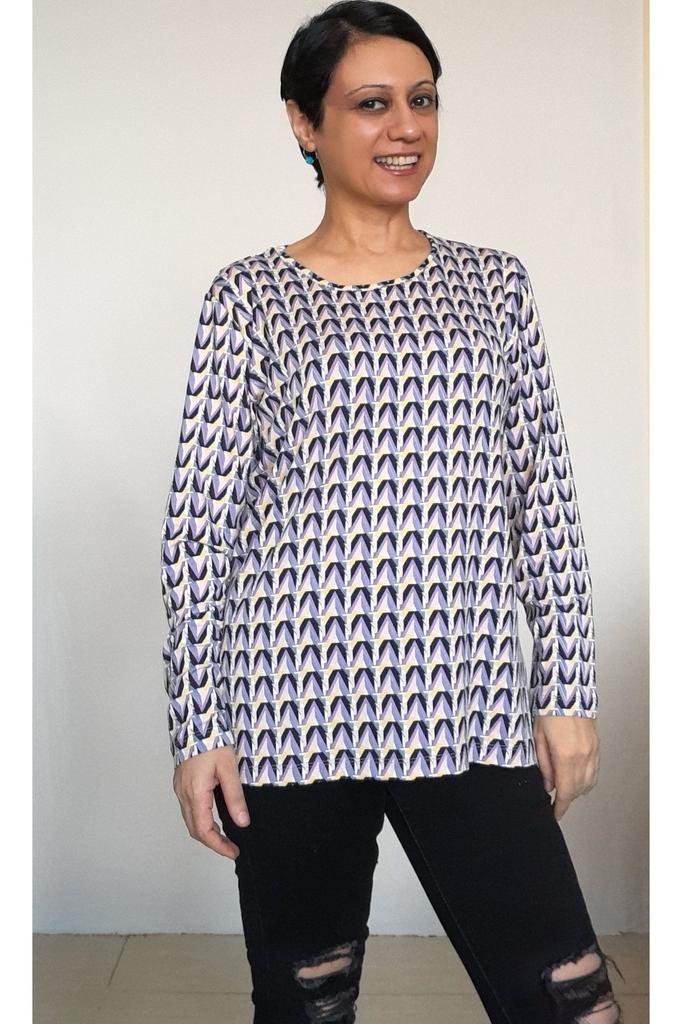 Женская стильная футболка большого размера, сиреневая футболка с круглым вырезом и длинными рукавами из чесаного хлопка и вискозы