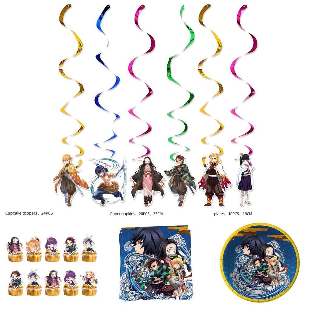 Впечатляющие украшения для детской вечеринки в стиле «Истребитель демонов» с баннерами, воздушными шарами и наклейками