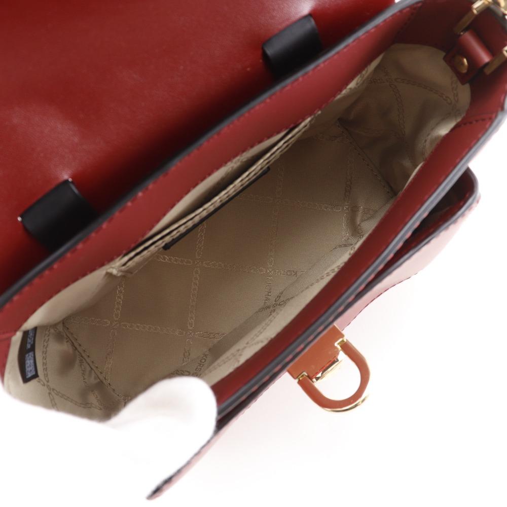 Michael Kors Manhattan Small Shoulder Bag Studs Color Block Red Leather Women Used