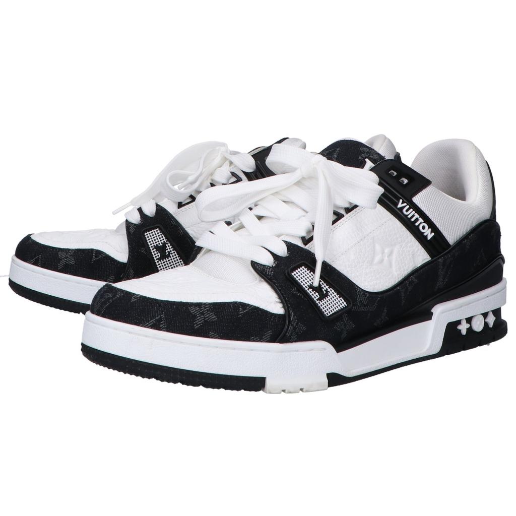 LOUIS VUITTON 1A9JGF LV Trainer Monogram Denim and Grained Calf Leather Sneakers shoes 8 1/2 blackUsed